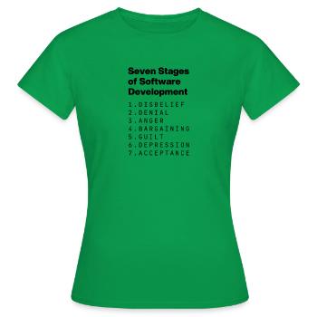 Seven Stages of Software Development (Grief) - Women's T-Shirt - kelly green - Front - AI Model Female 172 dark (172cm)