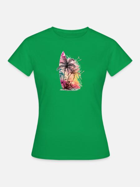 Surfbord mit Palmen - Frauen T-Shirt - Kelly Green