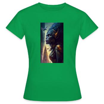 MOTHER SPACESHIP ABOVE FUTURISTIC CITY INHABITED - T-shirt Femme - vert - Devant - AI Model Female 172 dark (172cm)