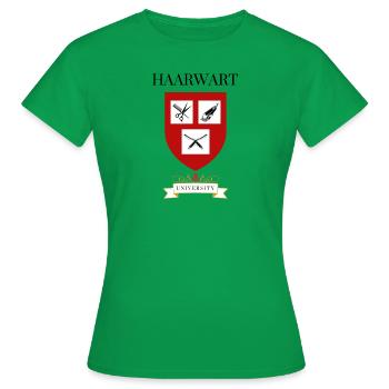 Haarwart University - Frauen T-Shirt - Kelly Green - Vorne - AI Model Female 172 dark (172cm)