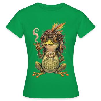 Watercolor Design: Boho Frog with Pipe and Feathers - Women's T-Shirt - kelly green - Front - AI Model Female 172 dark (172cm)