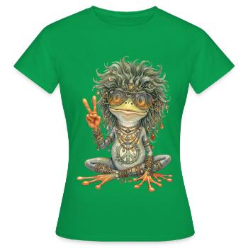 Watercolor Design: Hippie Frog with Peace Sign - Women's T-Shirt - kelly green - Front - AI Model Female 172 dark (172cm)