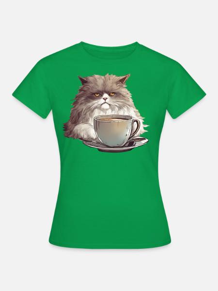 Mürrische Kaffeekatze - Frauen T-Shirt - Kelly Green