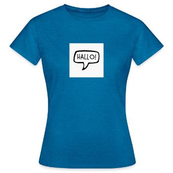 Hallo - Frauen T-Shirt - Antikblaues Saphir meliert - Vorne - AI Model Female 172 dark (172cm)