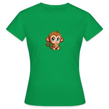 Cute monkey chimpanzee nibbling cookies cartoon - Women's T-Shirt - kelly green - Front - AI Model Female 172 dark (172cm)