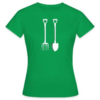 Mistgabel und Schaufel schwarz - GaLa Bau Garten - Frauen T-Shirt - Kelly Green - Vorne - AI Model Female 172 dark (172cm)