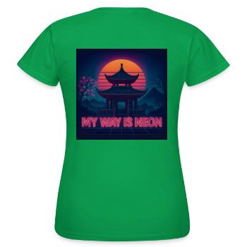 Mein Weg ist Neon – Retro-Statement mit Tempel - Frauen T-Shirt - Kelly Green - Hinten - AI Model Female 172 dark (172cm)