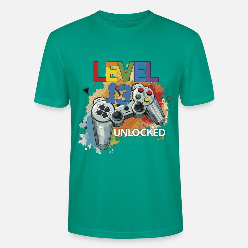Level 13 Freigeschaltet Controller Graffiti Geburt - Stanley/Stella Unisex Bio-T-Shirt CRAFTER - Blaugrün