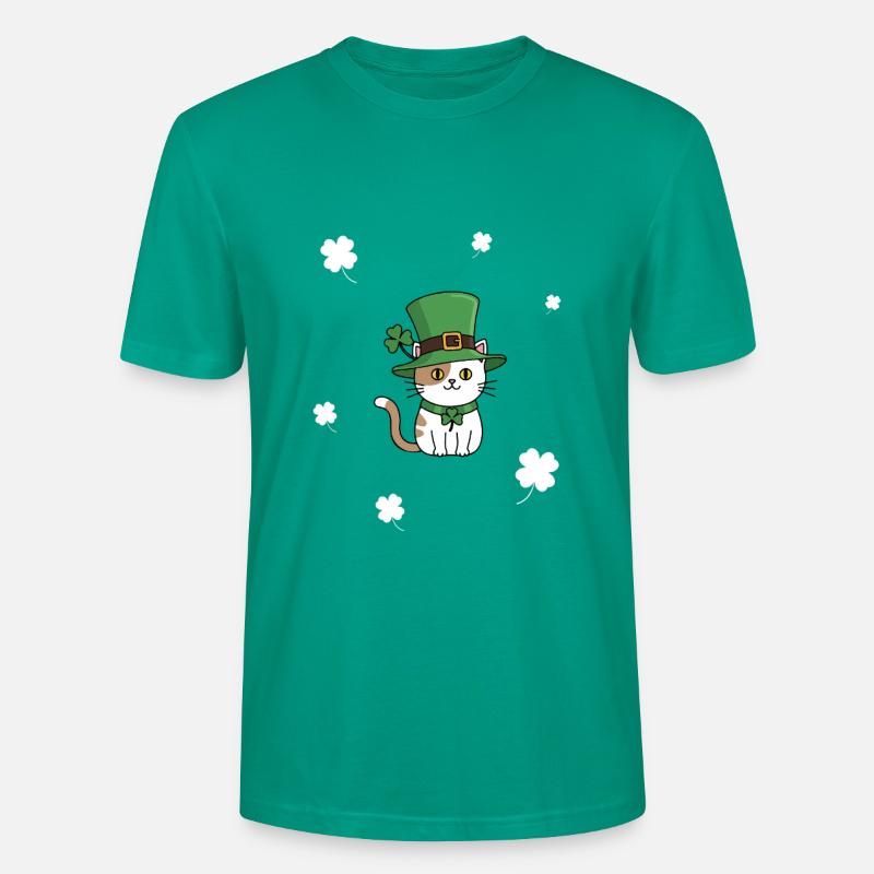 St Patrick's Day Cat - Stanley/Stella CRAFTER Unisex Organic T-Shirt - blue-green