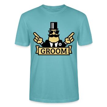 Pointing Groom (Stag Night / Bachelor Party / 3C) - Stanley/Stella CRAFTER Unisex Organic T-Shirt - pastel turquoise - Front - Alina (178cm) & Michal (187cm)