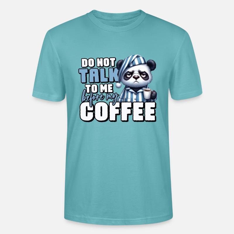 Grumpy panda bear with coffee - Stanley/Stella CRAFTER Unisex Organic T-Shirt - pastel turquoise
