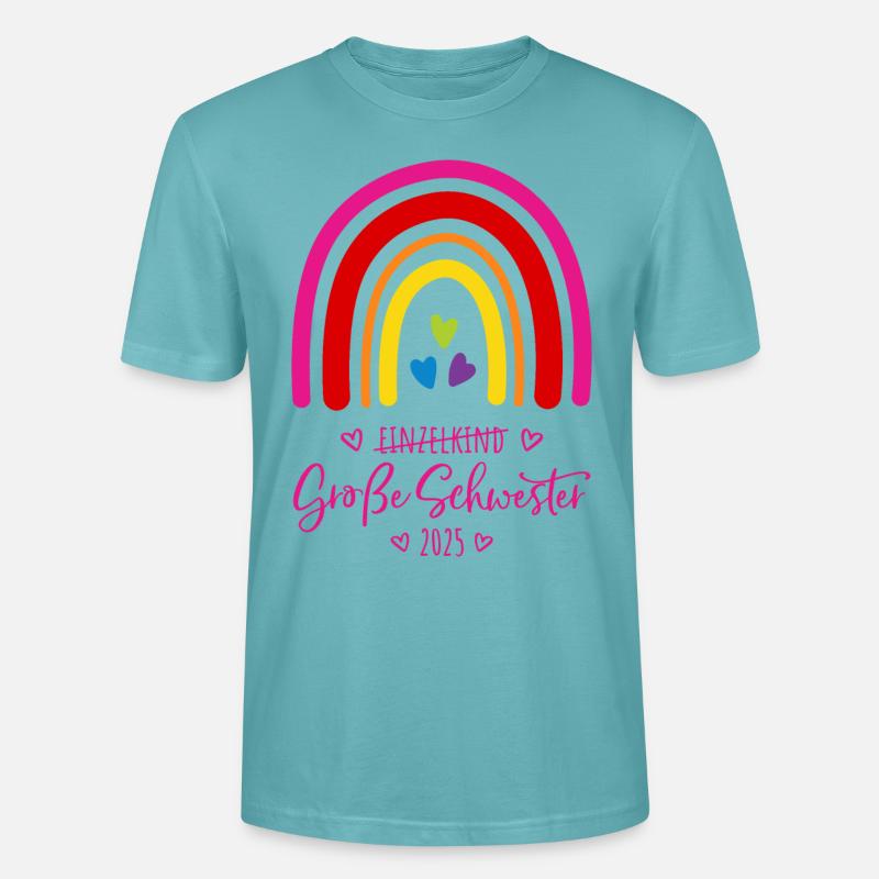 Boho Regenbogen Einzelkind Große Schwester 2025 - Stanley/Stella Unisex Bio-T-Shirt CRAFTER - Pastelltürkis