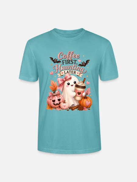 Lustiger Spruch Kaffee und Halloween - Stanley/Stella Unisex Bio-T-Shirt CRAFTER - Pastelltürkis