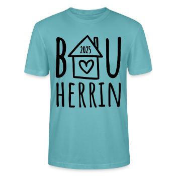 Bauherrin 2025 - Stanley/Stella Unisex Bio-T-Shirt CRAFTER - Pastelltürkis - Vorne - Alina (178cm) & Michal (187cm)