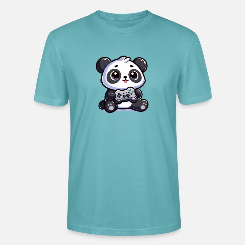 Süßer Panda mit Controller - Stanley/Stella Unisex Bio-T-Shirt CRAFTER - Pastelltürkis