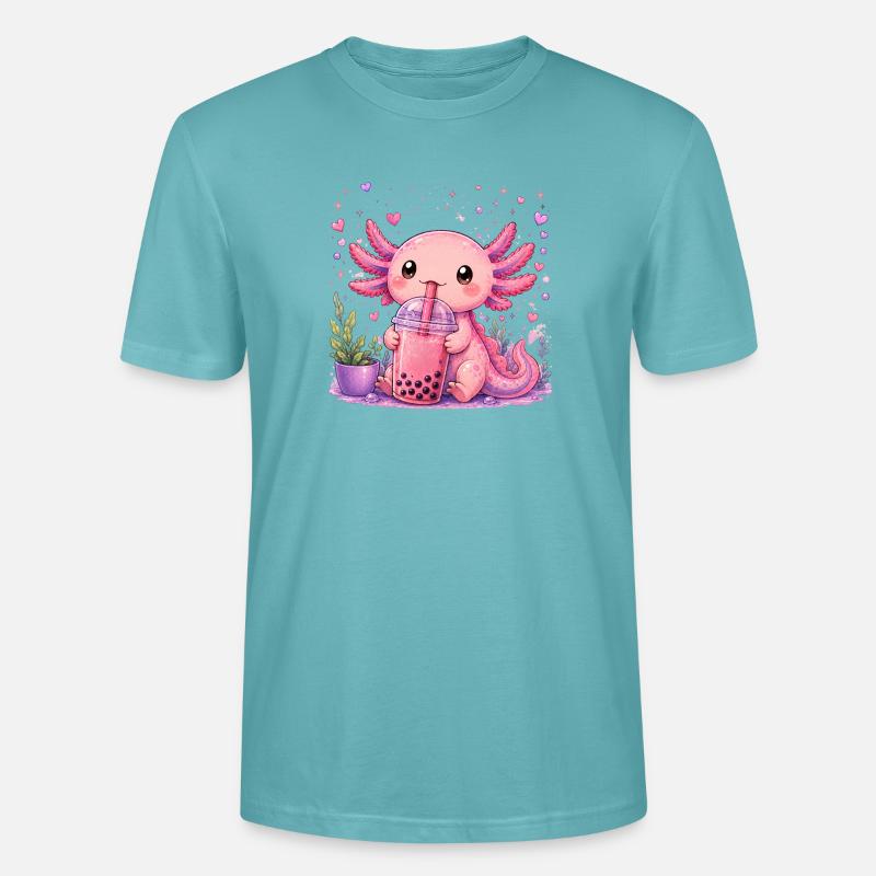 Axolot rose avec bubble tea - T-shirt bio CRAFTER Stanley Stella Unisexe - turquoise pastel
