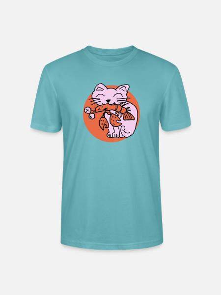 Cat eats cancer - Stanley/Stella CRAFTER Unisex Organic T-Shirt - pastel turquoise