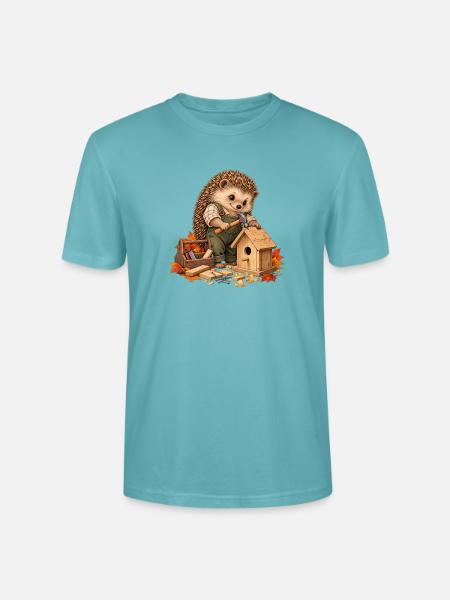 Igel baut ein Vogelhaus - Stanley/Stella Unisex Bio-T-Shirt CRAFTER - Pastelltürkis
