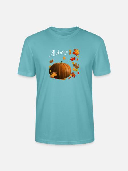 Autumn - Kürbis mit bunten Herbstblättern - Stanley/Stella Unisex Bio-T-Shirt CRAFTER - Pastelltürkis