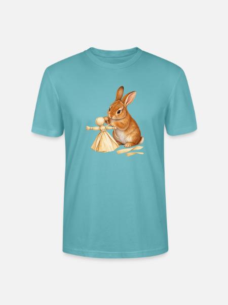 Kaninchen mit Maisblattpuppe - Stanley/Stella Unisex Bio-T-Shirt CRAFTER - Pastelltürkis