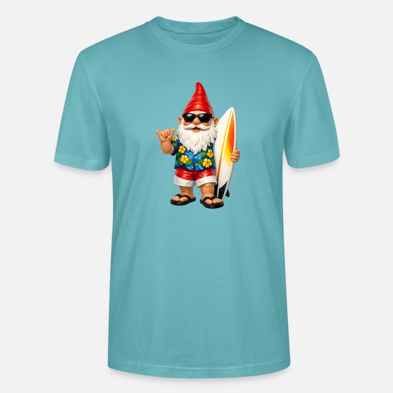 Cooler Gartenzwerg mit Surfbrett - Stanley/Stella Unisex Bio-T-Shirt CRAFTER - Pastelltürkis