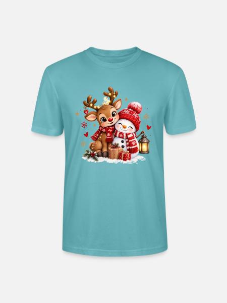 Winterfreunde Reh Schneemann - Stanley/Stella Unisex Bio-T-Shirt CRAFTER - Pastelltürkis