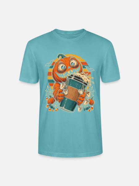 Halloween-Kürbis Kaffeejunkie im Retro-Stil - Stanley/Stella Unisex Bio-T-Shirt CRAFTER - Pastelltürkis