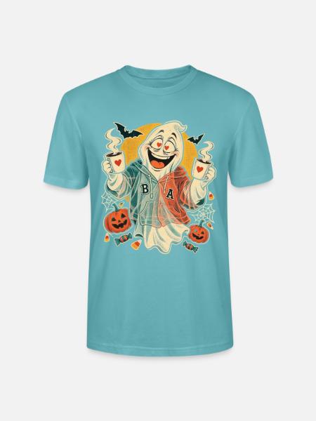 Halloween Geist Paar mit Kaffee - Stanley/Stella Unisex Bio-T-Shirt CRAFTER - Pastelltürkis