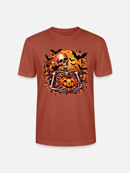 Skelett mit Pumpkin Halloween-Motiv - Stanley/Stella Unisex Bio-T-Shirt CRAFTER - Terrakotta