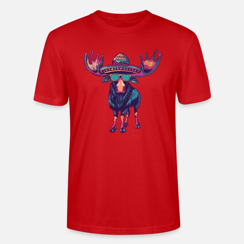 Elch Comic Lustig Sombrero - Stanley/Stella Unisex Bio-T-Shirt CRAFTER - Rot