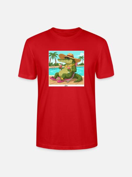 Krokodil am Pool mit Longdrink - Stanley/Stella Unisex Bio-T-Shirt CRAFTER - Rot