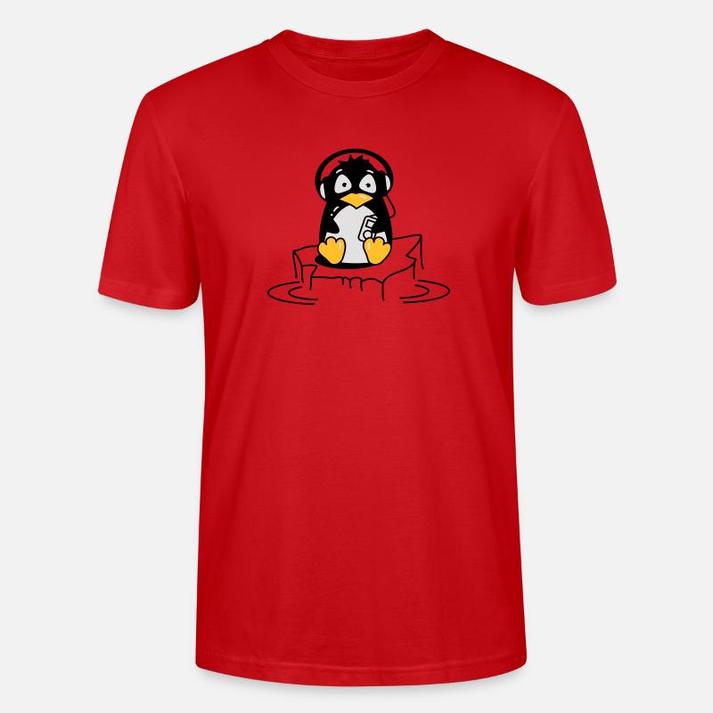 Cooler Pinguin mit Kopfhörern auf Eis - Stanley/Stella Unisex Bio-T-Shirt CRAFTER - Rot