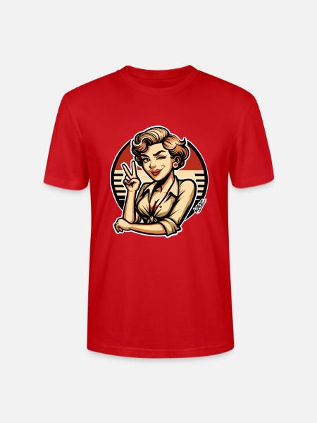 Retro-Pinup zwinkernde Peace-Zeichen-Kunst - Stanley/Stella Unisex Bio-T-Shirt CRAFTER - Rot