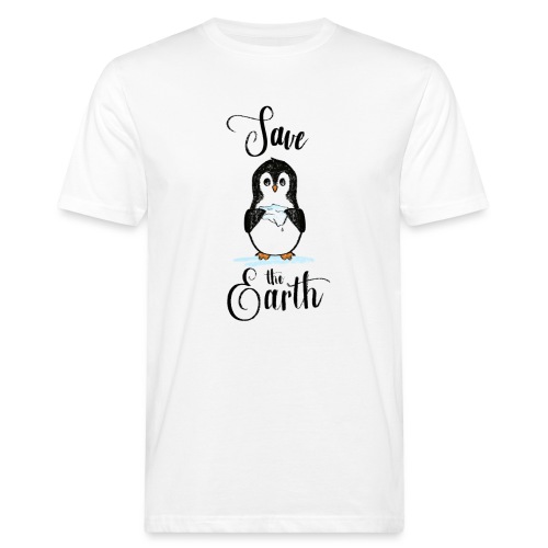 save the Earth, penguin with melting ice - T-shirt ecologica da uomo