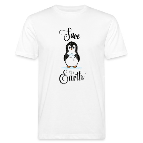 save the Earth, penguin with melting ice - T-shirt ecologica da uomo