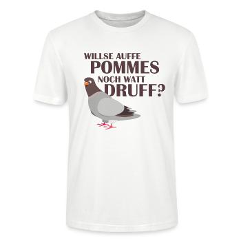 Ruhrpottflamingo Willse auffe Pommes watt druff? - Stanley/Stella Unisex Bio-T-Shirt CRAFTER - Weiß - Vorne - Alina (178cm) & Michal (187cm)