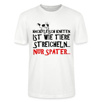 Hackfleisch kneten ist wie Tiere streicheln - Stanley/Stella Unisex Bio-T-Shirt CRAFTER - Weiß - Vorne - Alina (178cm) & Michal (187cm)