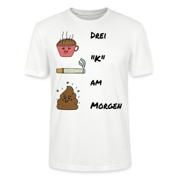 Drei K am Morgen / Kippe / Kaffee / Sprüche - Stanley/Stella Unisex Bio-T-Shirt CRAFTER - Weiß - Vorne - Alina (178cm) & Michal (187cm)