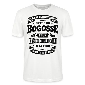 BOGOSSE ET CHARGE DE COMMUNICATION - T-shirt bio CRAFTER Stanley Stella Unisexe - blanc - Devant - Alina (178cm) & Michal (187cm)