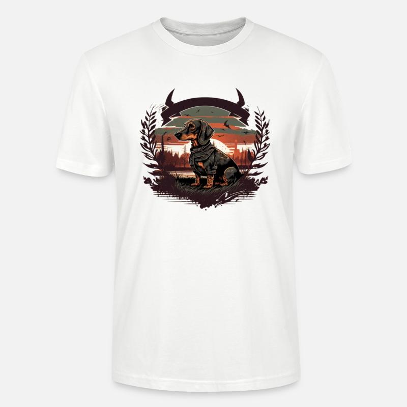 Dackel Jagdhund mit Sonne - Stanley/Stella Unisex Bio-T-Shirt CRAFTER - Weiß