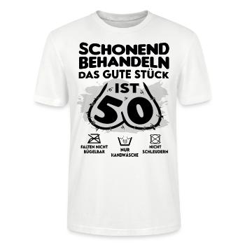 Geburtstag 50 Schonend behandeln Das Stück ist 50 - Stanley/Stella Unisex Bio-T-Shirt CRAFTER - Weiß - Vorne - Alina (178cm) & Michal (187cm)