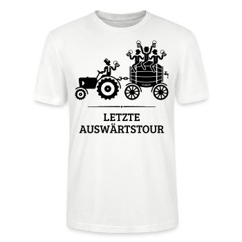 Letzte Auswärtstour (Trecker / Bierfass / JGA / B) - Stanley/Stella Unisex Bio-T-Shirt CRAFTER - Weiß - Vorne - Alina (178cm) & Michal (187cm)