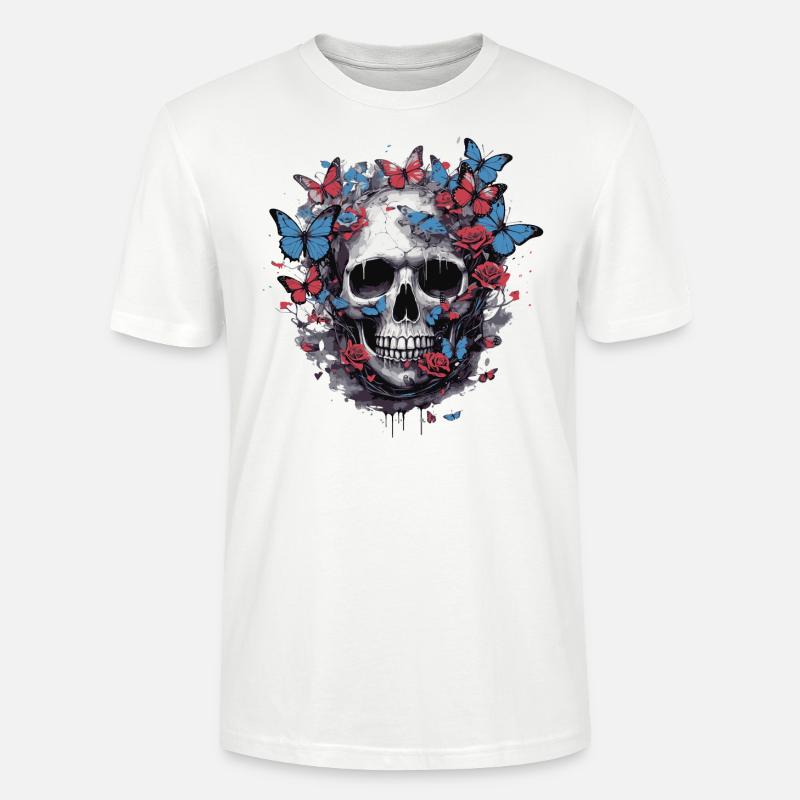 Schmetterlinge und Schädel - Stanley/Stella Unisex Bio-T-Shirt CRAFTER - Weiß