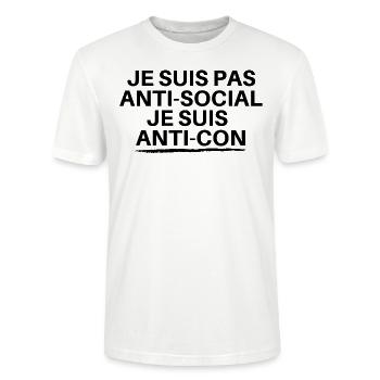 Je suis pas anti-social je suis anti-con. Humour - T-shirt bio CRAFTER Stanley Stella Unisexe - blanc - Devant - Alina (178cm) & Michal (187cm)