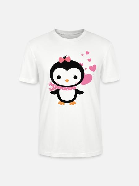 Sød pingvin med hjerte fejrer kærlighed - Stanley Stella CRAFTER unisex økologisk-T-shirt - hvid