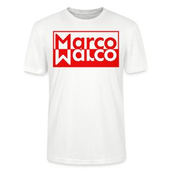 Texte Miroir Nom Prénom Marco - T-shirt bio CRAFTER Stanley Stella Unisexe - blanc - Devant - Alina (178cm) & Michal (187cm)