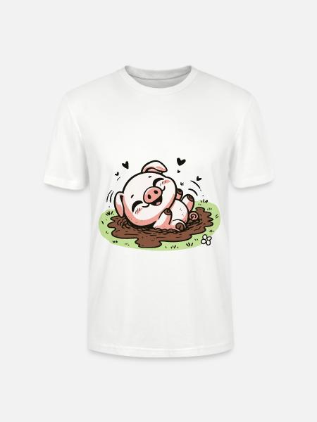 Niedliches Schweinchen im Schlamm - Stanley/Stella Unisex Bio-T-Shirt CRAFTER - Weiß