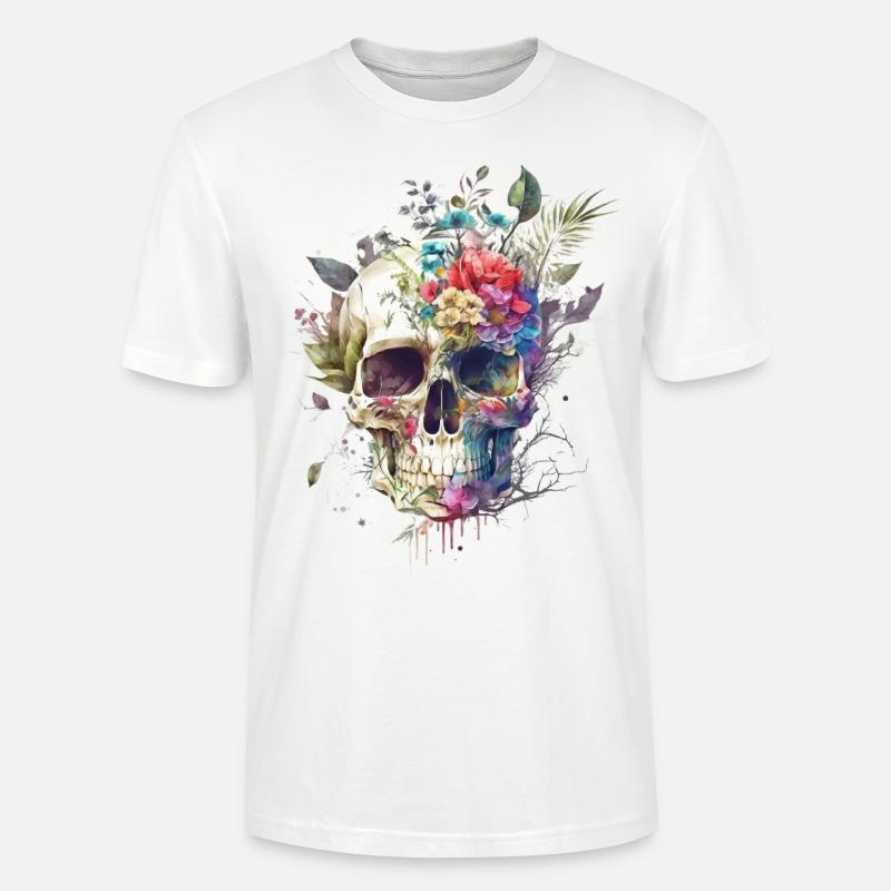 Crâne avec des fleurs - T-shirt bio CRAFTER Stanley Stella Unisexe - blanc