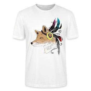 Fuchs mit Feder / Indianer - Stanley/Stella Unisex Bio-T-Shirt CRAFTER - Weiß - Vorne - Alina (178cm) & Michal (187cm)