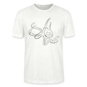 Calamar - one line drawing - T-shirt bio CRAFTER Stanley Stella Unisexe - blanc - Devant - Alina (178cm) & Michal (187cm)